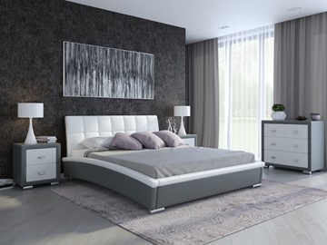 Кровать двуспальная Corso-1L 200x200, Экокожа (Серый с белым) в Вологде