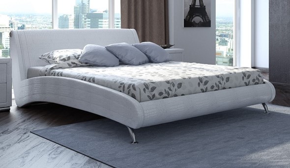 Кровать двуспальная Corso-2 140х200, Экокожа (Белый кайман) в Вологде - изображение