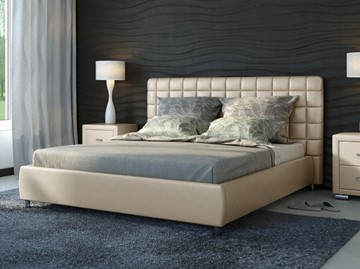 Спальная кровать Corso-3 200x200, Экокожа (Бежевый перламутр) в Вологде