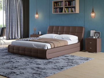 Кровать двуспальная Corso-6 140x200, Экокожа (Коричневый) в Вологде