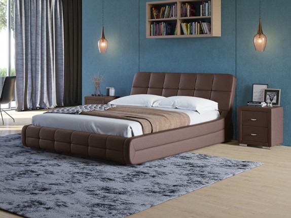 Кровать двуспальная Corso-6 140x200, Экокожа (Коричневый) в Вологде - изображение