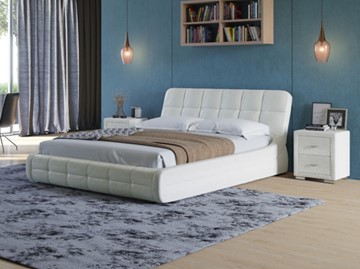 Кровать спальная Corso-6 200х200, Экокожа (Кайман белый) в Вологде
