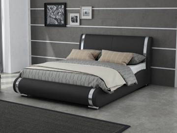 Спальная кровать Corso-8 160x200, Экокожа (Черный) в Вологде