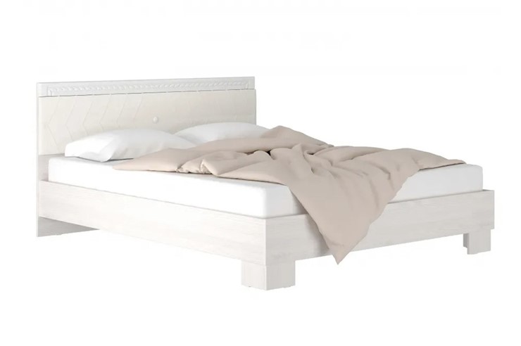 Кровать Гертруда, М8, 160х200 Экокожа с пуговицами без основания, белая лиственница/ясень жемчужный в Вологде - изображение 1