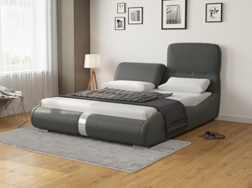 Двуспальная кровать Лукка 140х200, Экокожа (Темно-серый) в Вологде