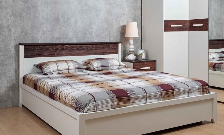 Двуспальная кровать Норвуд 32 с гибкими ламелями дерево, Белый-Орех шоколадный в Вологде - изображение 2