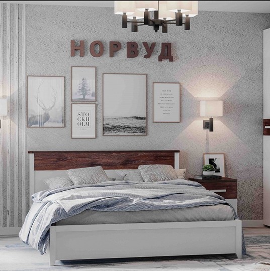 Кровать двуспальная Норвуд 32 с гибкими ламелями металл, Белый-Орех шоколадный в Вологде - изображение 1
