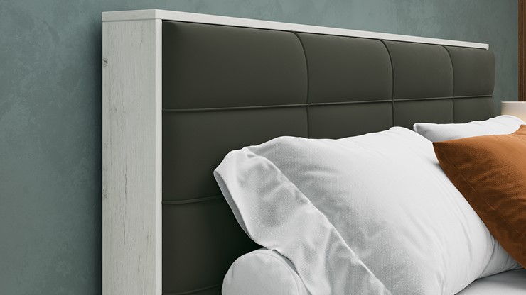 Двуспальная кровать с подъемным механизмом Агата тип 1 (Дуб крафт белый, Велюр Серый) в Вологде - изображение 3