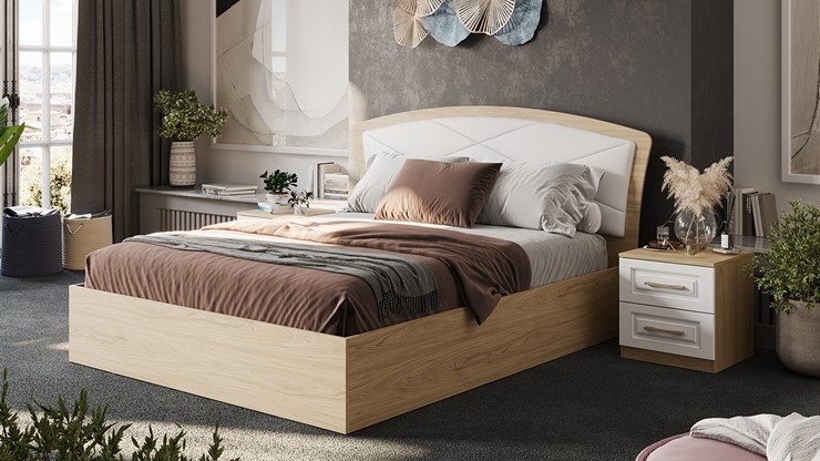 Спальная кровать с подъемным механизмом Сэнди Тип 1 без заглушины (Вяз благородный/Белый) в Вологде - изображение 3
