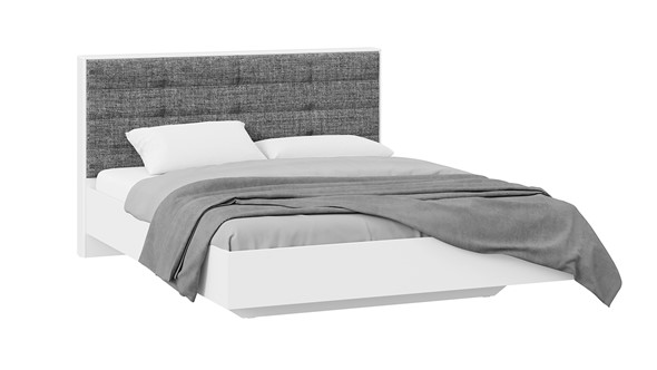 Спальная кровать Тесса (Белый Жемчуг/Рогожка серая) в Вологде - изображение