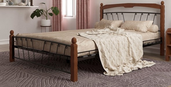 Кровать 2-спальная Муза 1, 1600, черный/махагон в Вологде - изображение