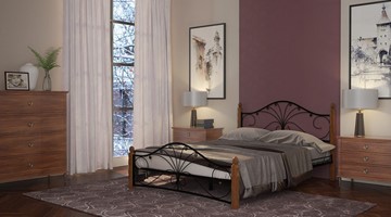 Кровать 2-спальная Фортуна 1, 1600, черный/махагон в Вологде - предосмотр 1