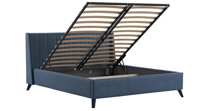 Кровать с механизмом 2-спальная Мелисса 160,арт. Тори 83 велюр (серо-синий) + кроватное дно в Вологде - изображение 2