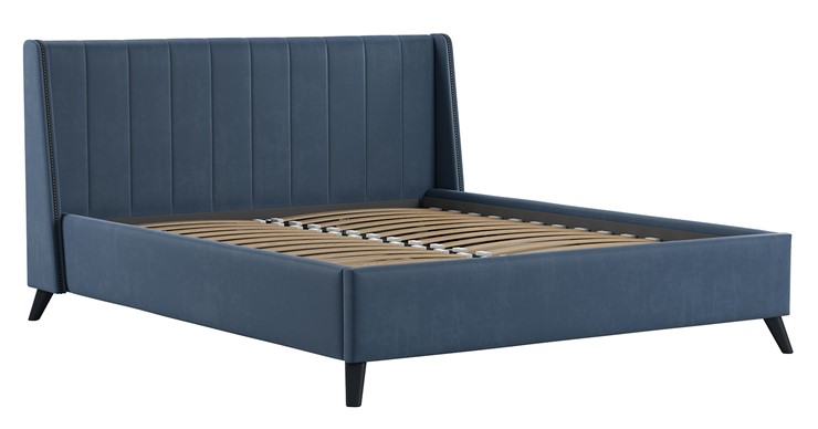 Кровать с механизмом 2-спальная Мелисса 160,арт. Тори 83 велюр (серо-синий) + кроватное дно в Вологде - изображение 1