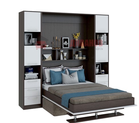 Кровать-шкаф с диваном Бела 1, с полкой ножкой, 1200х2000, венге/белый в Вологде - изображение