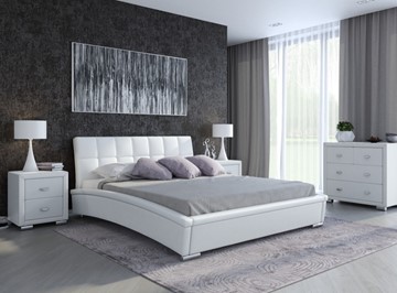 Кровать двуспальная Corso-1L 200x200, Экокожа (Белый) в Вологде