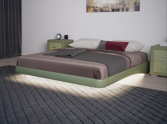 Парящая кровать 160х200, Экокожа (Зеленое яблоко) в Вологде - изображение