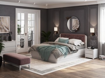 Кровать с механизмом Wood Home 1 160х200, Белая эмаль (сосна) с брашированием/Бентлей Нежно-лиловый в Вологде