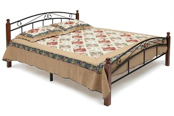 Кровать с основанием AT-8077 дерево гевея/металл, 120*200 см (middle bed), красный дуб/черный в Вологде - предосмотр
