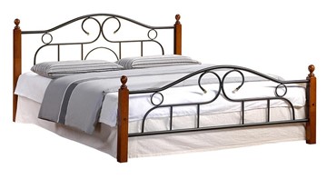 Кровать с основанием AT-808 дерево гевея/металл, 160*200 см (Queen bed), красный дуб/черный в Вологде - предосмотр