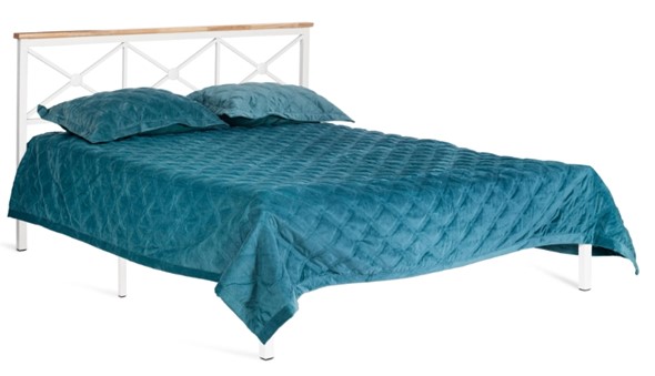 Кровать с основанием Iris (mod.9311) дерево гевея/металл, 160*200 см (Queen bed), Белый (White) в Вологде - изображение