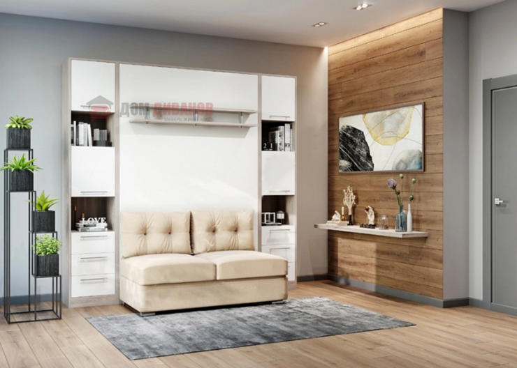Кровать-шкаф с диваном Бела 1, с полкой ножкой, 1600х2000 в Вологде - изображение 1