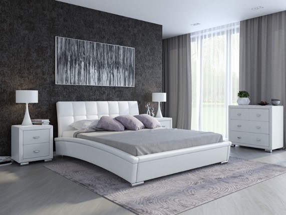Кровать Corso-1L 180х200, Экокожа (Белый) в Вологде - изображение