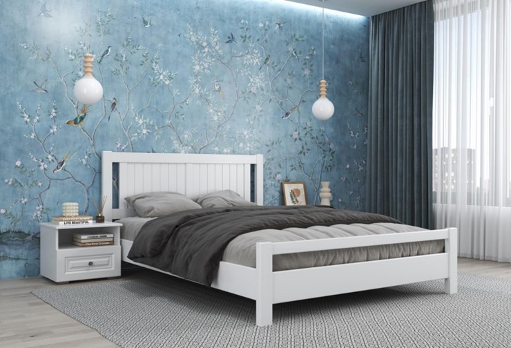 Спальная кровать Ванесса из массива сосны (Белый Античный) 140х200 в Вологде - изображение 1