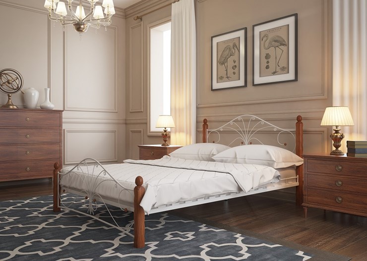 Кровать в спальню Фортуна 1, 1600, белый/махагон в Вологде - изображение 2