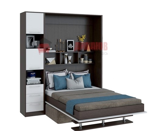 Кровать-шкаф с диваном Бела 1, с полкой ножкой с 1 пеналом, 1600х2000, венге/белый в Вологде - изображение