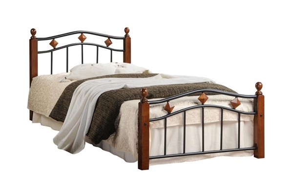 Кровать 1-спальная AT-126 дерево гевея/металл, 90*200 см (Single bed), красный дуб/черный в Вологде - изображение