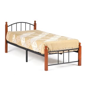 Спальная кровать AT-915 дерево гевея/металл, 90*200 см (Single bed), красный дуб/черный в Вологде