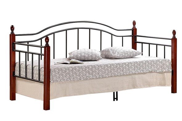 Кровать LANDLER дерево гевея/металл, 90*200 см (Day bed), красный дуб/черный в Вологде - изображение