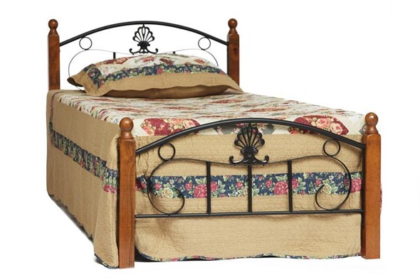 Спальная кровать РУМБА (AT-203)/ RUMBA  дерево гевея/металл, 90*200 см (Single bed), красный дуб/черный в Вологде - изображение