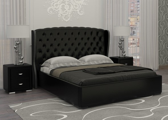 Кровать спальная Dario Grace 140x200, Экокожа (Черный) в Вологде - изображение