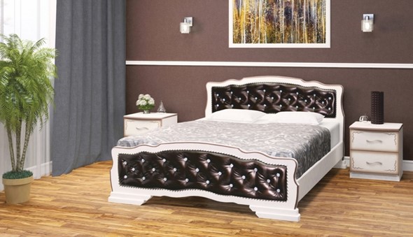 Кровать 1.5-спальная Карина-10 (Дуб Молочный, темная обивка) 140х200 в Вологде - изображение
