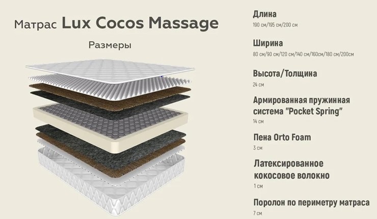 Матрас Lux Cocos Massage 24 в Вологде - изображение 3