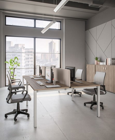 Офисный набор мебели Комфорт КФ (дуб шамони темный) на белом металокаркасе в Вологде - изображение