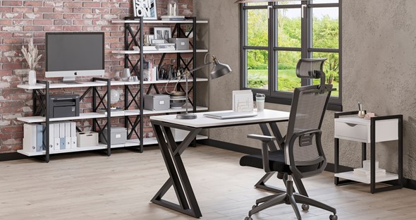 Офисный комплект мебели Loft Белый/Черный металл в Вологде - изображение