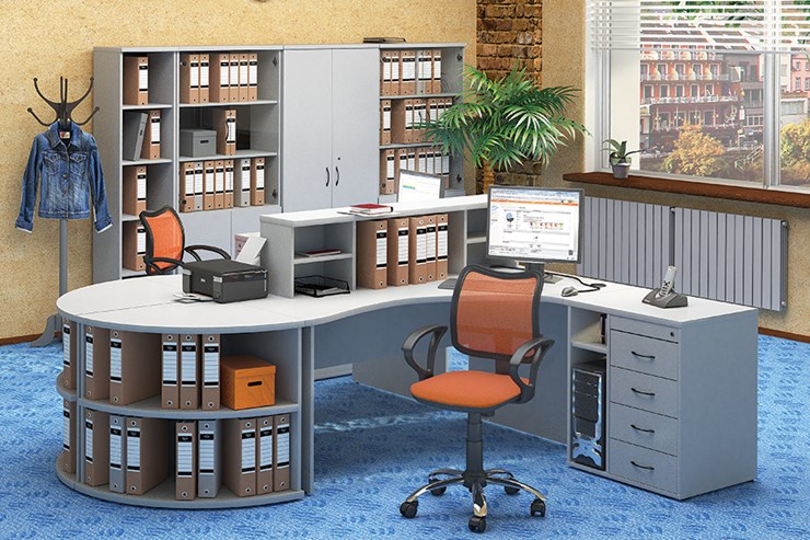Офисный набор мебели Moно-Люкс для 2 сотрудников с большим шкафом и тумбами в Вологде - изображение