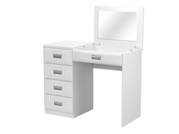 Косметический столик Como/Veda, с зеркалом, 4 ящика, левый, ЛДСП белый/кайман белый в Вологде - предосмотр