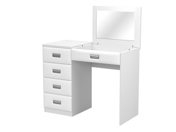 Косметический столик Como/Veda, с зеркалом, 4 ящика, левый, ЛДСП белый/экокожа белая в Вологде - предосмотр