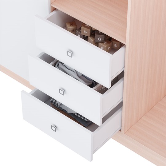 Многофункциональный шкаф трехсекционный POLINI Kids Simple Дуб пастельный / Белый в Вологде - изображение 3