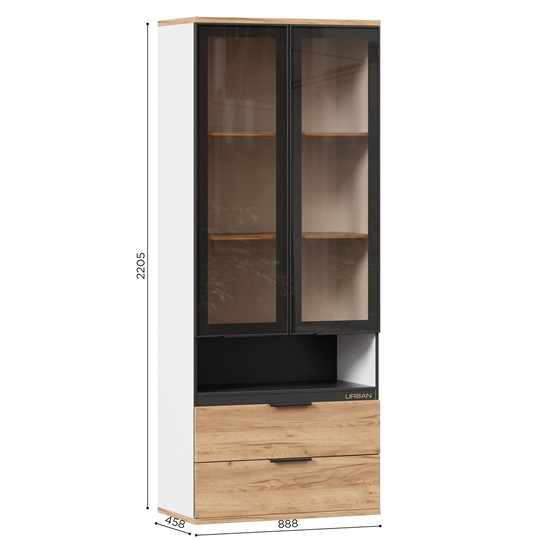 Шкаф 2-дверный со стеклянными дверьми Урбан ЛД 528.290.000, Белый/Дуб золотой в Вологде - изображение 1