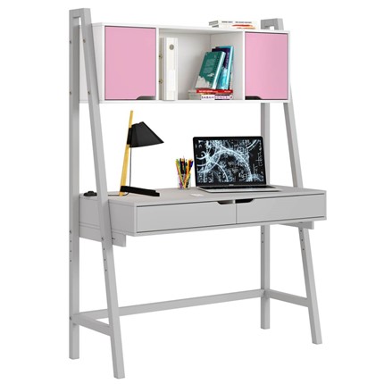 Стол с полками высокий POLINI Kids Mirum 1446 Серый / двери Розовые в Вологде - изображение