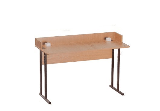 Детский стол 2-местный для кабинета физики с бортом 5, ЛДСП Бук/Коричневый в Вологде - изображение