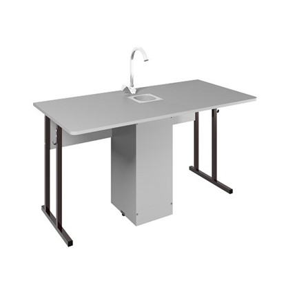 Детский стол 2-местный для кабинета химии Стандарт 6, Пластик Серый/Коричневый в Вологде - изображение
