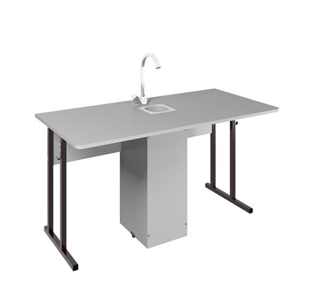 Детский стол 2-местный для кабинета химии Стандарт 7, Пластик Серый/Коричневый в Вологде - изображение