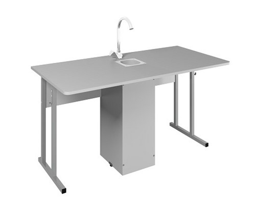 Детский стол 2-местный для кабинета химии Стандарт 7, Пластик Серый/Светло-серый в Вологде - изображение