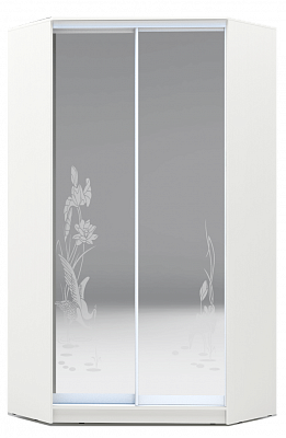 Шкаф-купе угловой 2300х1103, ХИТ У-23-4-66-01, цапля, 2 зеркала, белая шагрень в Вологде - изображение